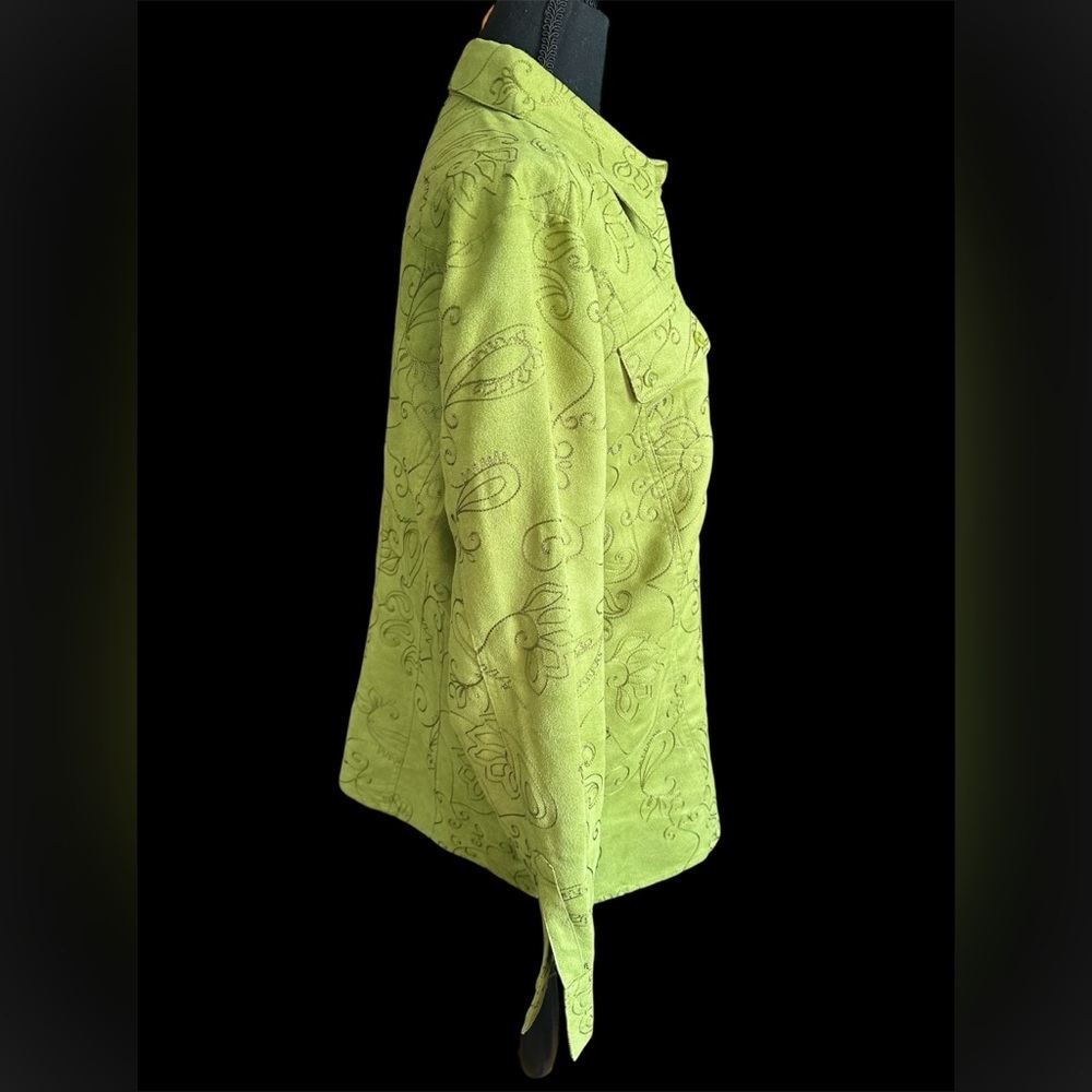 Chicos Green Shacket Jacket Faux Suede Women’s Size 2 (L) Embroidered Paisley - Picture 4 of 5